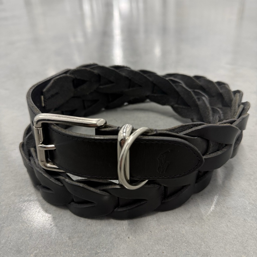 Polo Ralph Lauren Men's 42 Black Braided Leather Belt Made in England